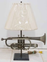 Mid Century Modernist Brass Trumpet Lamp WIth Marble Base