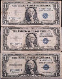 Lot Of 3 1935A One Dollar Blue Seal Silver Certificate