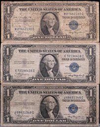 1935A Lot Of 3 One Dollar Blue Seal Silver Certificate