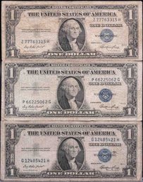 1935E Lot Of 3 One Dollar Blue Seal Silver Certificate