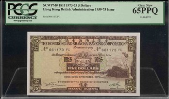 1973-75 Hong Kong British Administration 5 Dollar PCGS 65PPQ