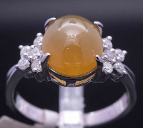 14K White Gold And Diamond Yellow Jadeite Ring