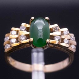 14K Gold And Diamond Jadeite Ring