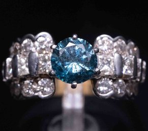 14K Gold Natural Blue Diamond Ring