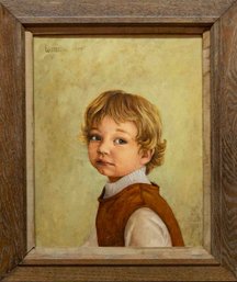 1977 Impressionist Oil On Canvas 'Portrait Of Boy'