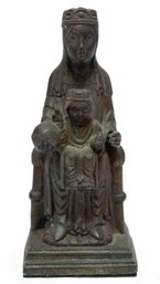 Old Virgin Of Monterrat Small Bronze Figure