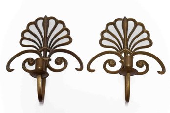 Mid Century A Pair Of Art Deco Brass Wall Candle Holders