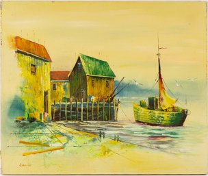 Vintage Decor Oil On Canvas 'Harbor View'
