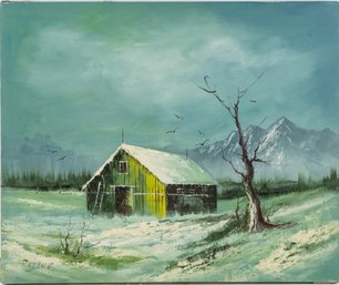 Vintage Scenic Oil On Canvas 'Winter Landscape'