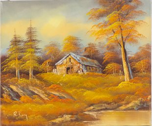 Vintage Scenic Oil On Canvas 'Autumn Scene'