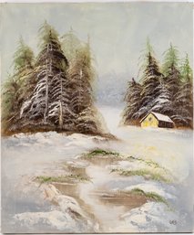 Vintage Scenic Oil On Canvas 'Winter Trees'