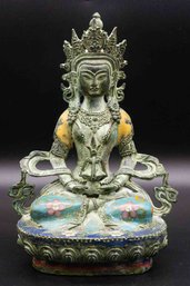 Antique Asian Bronze Cloisonne Statue Of Amitabha