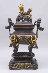 Old Xuan De Stamped Chinese Bronze Incense Burner With Lid And Base