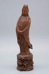 Old Asian Wood Statue Of Bodhisattva