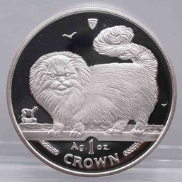 1997 Isle Of Man 1 Crown Long Hair Smoke Cat 1oz Silver Coin