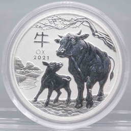 2021 Australia Perth Mint Year Of The Cow 1/2 Oz Silver Coin