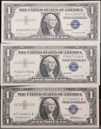 Lot Of 3 1957&1957A UNC One Dollar Blue Seal Silver Certificate