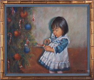 Early 20th C. Impressionist Pastel On Paper 'Girl In Christmas'