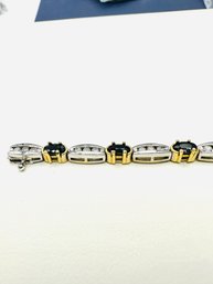 14KT White Gold Two-Tone Natural Diamond & Oval Shaped Sapphire Bracelet 7' Long