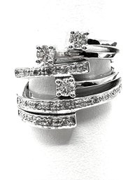 10K White Gold Natural Diamond Fancy Ring Size 7 - J11043