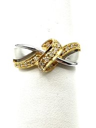 14K Gold Two Tone With Natural Diamond Ring Size 7.25 - J11051