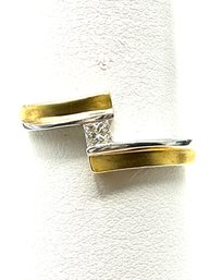 18K Gold Two Tone With Natural Diamond Princess Cut Ring Size 7.25 - J11056