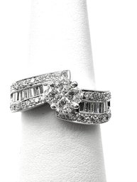 18K White Gold With Natural Round & Baguette Diamonds Ring Size 6.75 - J11063