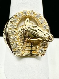 Natural Diamond Horseshoe Ring 14KT Yellow Gold Ring Size 9.75 - J11071