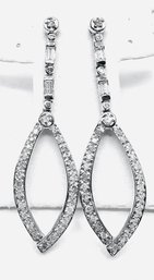 18KT White Gold Natural Beguette & Round Diamond Hanging Earrings - J11082