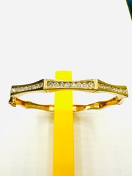 14KT Yellow Gold With Natural Diamond Bamboo Bangle Bracelet - J11088