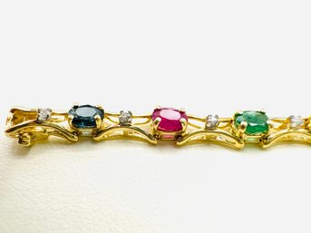 14KT Yellow Gold With Natural Diamond ,Ruby ,Sapphire And Emerald Bracelet - J11094