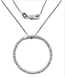 14KT White Gold  Natural Diamond Circle Pendant Wigh 16' Cable Chain - J11127