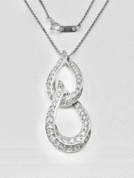 14KT White Gold With Natural Diamond Double Oval Pendant With 18 Cable Chain - J11128