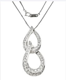 14KT White Gold With Natural Diamond Double Oval Pendant With 18 Cable Chain - J11128
