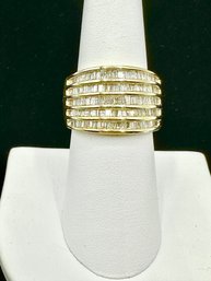 10KT Yellow Gold With 5 Row Baguette Natural Diamond Ring Size 7 - #11132