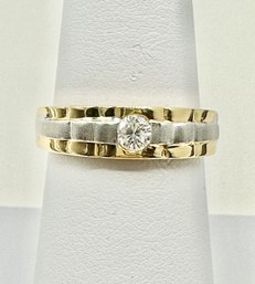 18KT 2-Tone Gold Natural Diamond Band Ring Size 6.75 - J11137