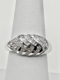 18KT White Gold Natural Round And Baguette Diamond Ring Size 7 - J11142