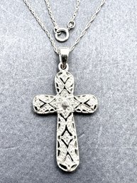 14kT White Gold With 16 Pcs Natural Diamond Cross Pendant Necklace - #11151