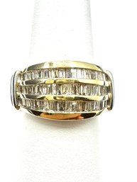 14KT Two Tone Gold 3 Row Baguette Cut Diamond 1.00 Ct Size 6.75 - #11158