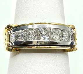 18KT Two Tone 7 Pcs Princess Cut Diamond 1.15 Ct Ring Size 6.75 - #11159