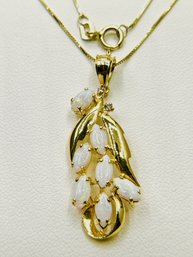 14KT Yellow Gold Marquis Opal Pendant Necklace - J11169