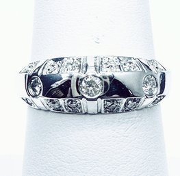 14KT White Gold Natural Diamond Fancy Band Ring Size 6.75