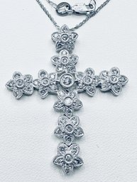14KT White Gold Natural Diamond Cross Pendant With 16 Chain - J11219