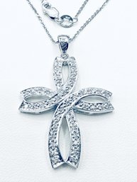 14KT White Gold Natural Diamond Infinity Cross Pendant With 16 Chain - J11220