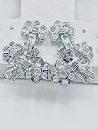 18 KT White Gold Natural Diamond Flower Earrings - J11237