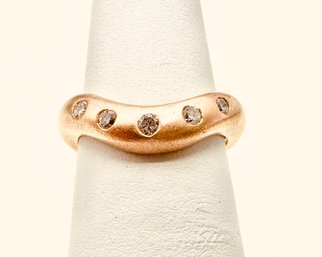 14KT Pink Gold Natural Diamond V Shaped Ring, Sanded Finish Size 5