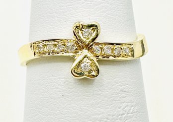 14KT Yellow Gold Natural Diamond Double Heart Curl Ring Size5.75