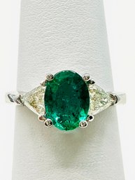 14KT White Gold Emerald And Diamond Ring Size 5.5 - J11353