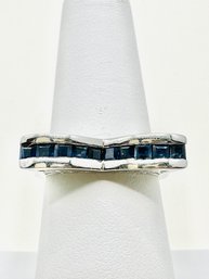 14KT White Gold Sapphire Fancy Ring Size 6.75 - J11368
