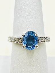 14KT White Gold Sapphire And Diamond Fancy Ring Size 6.5 - J11370